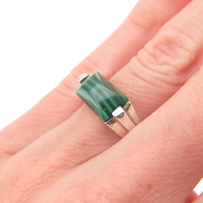 Michelle Albala 925 Sterling Silver Vintage Real Malachite Modernist Ring Size 5