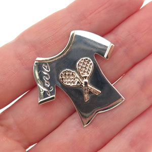 925 Sterling Silver 14K Gold Vintage Love Tennis Racket Slide Charm Pendant