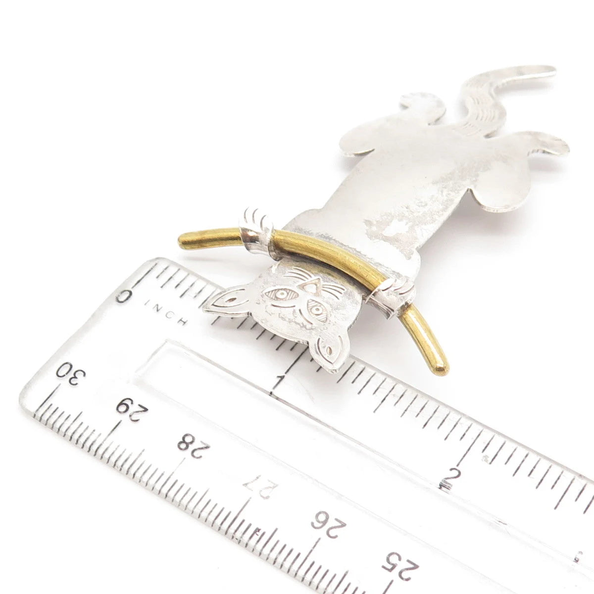 925 Sterling Silver 2-Tone Vintage Mexico Cat Hanging On a Branch Pin Brooch