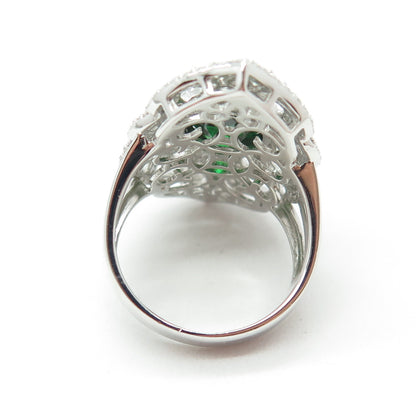 925 Sterling Silver Nano Emerald & Round-Cut C Z Ring Size 8