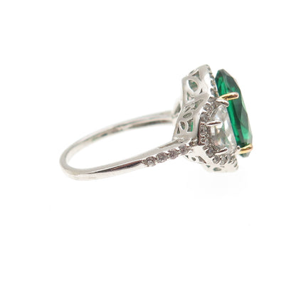 925 Sterling Silver Real Chrome Diopside & C Z Bohemian Ring Size 6