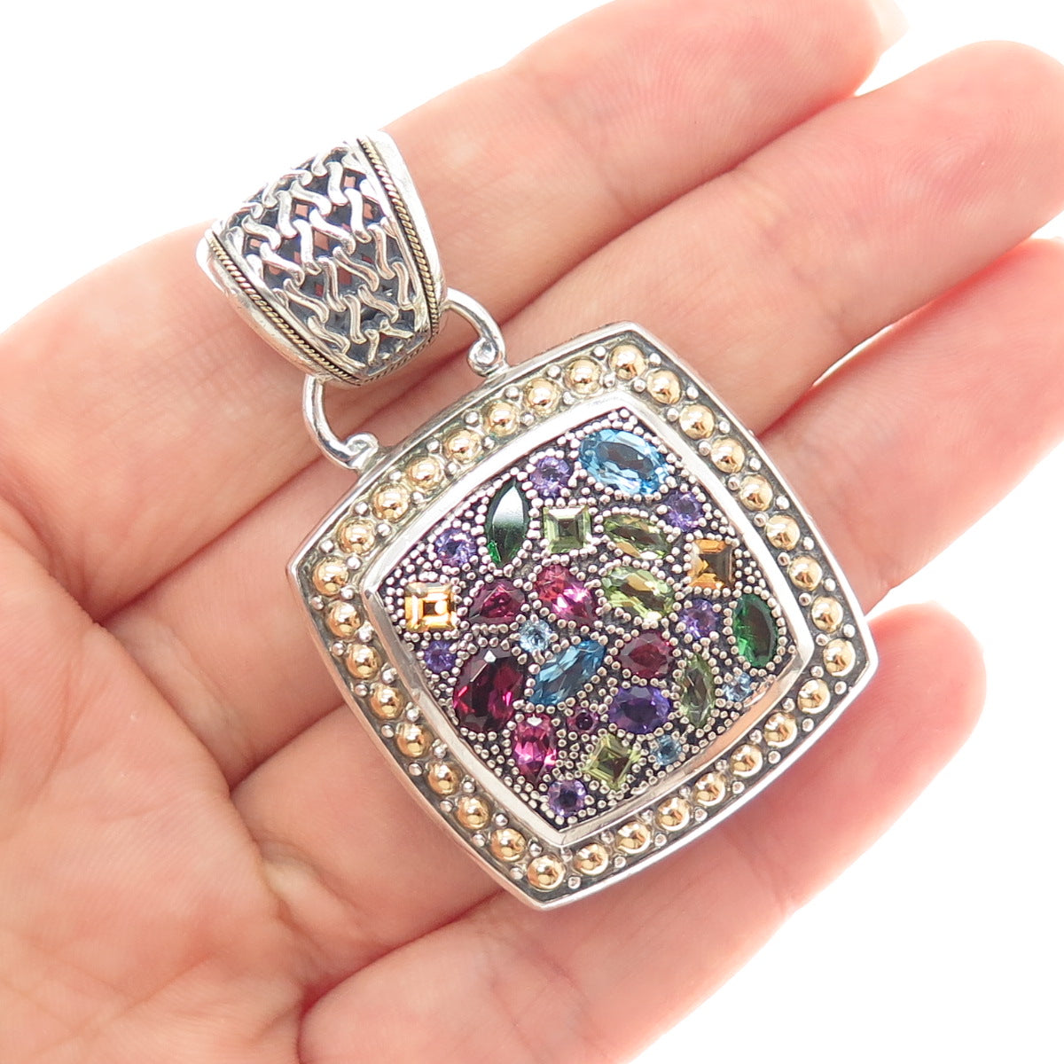 EFFY 18K Gold & 925 Sterling Silver Real Multi-Color Gem Pendant