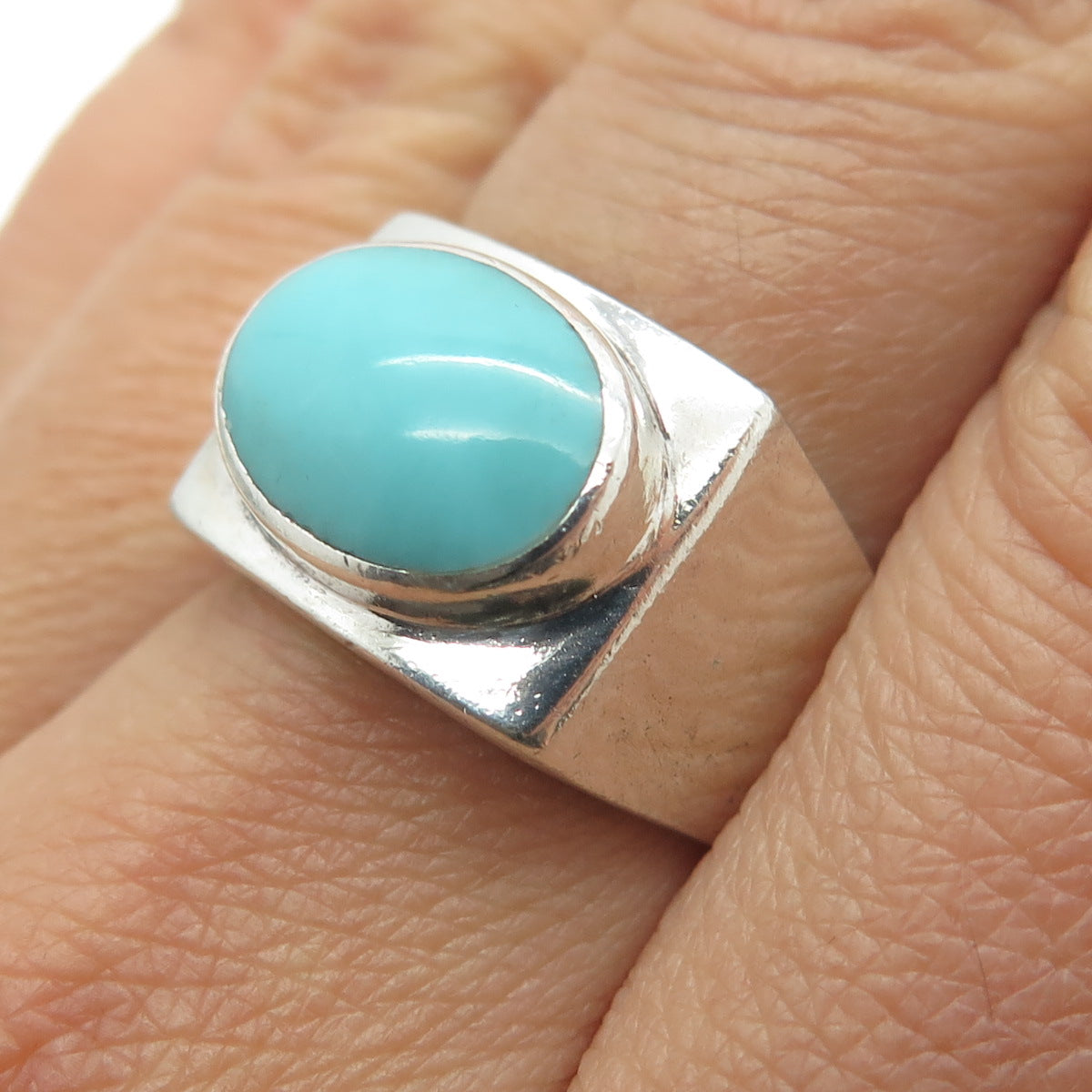 CHAPAL ZENRAY 925 Sterling Vintage Sleeping Beauty Turquoise Ring Size 7.5