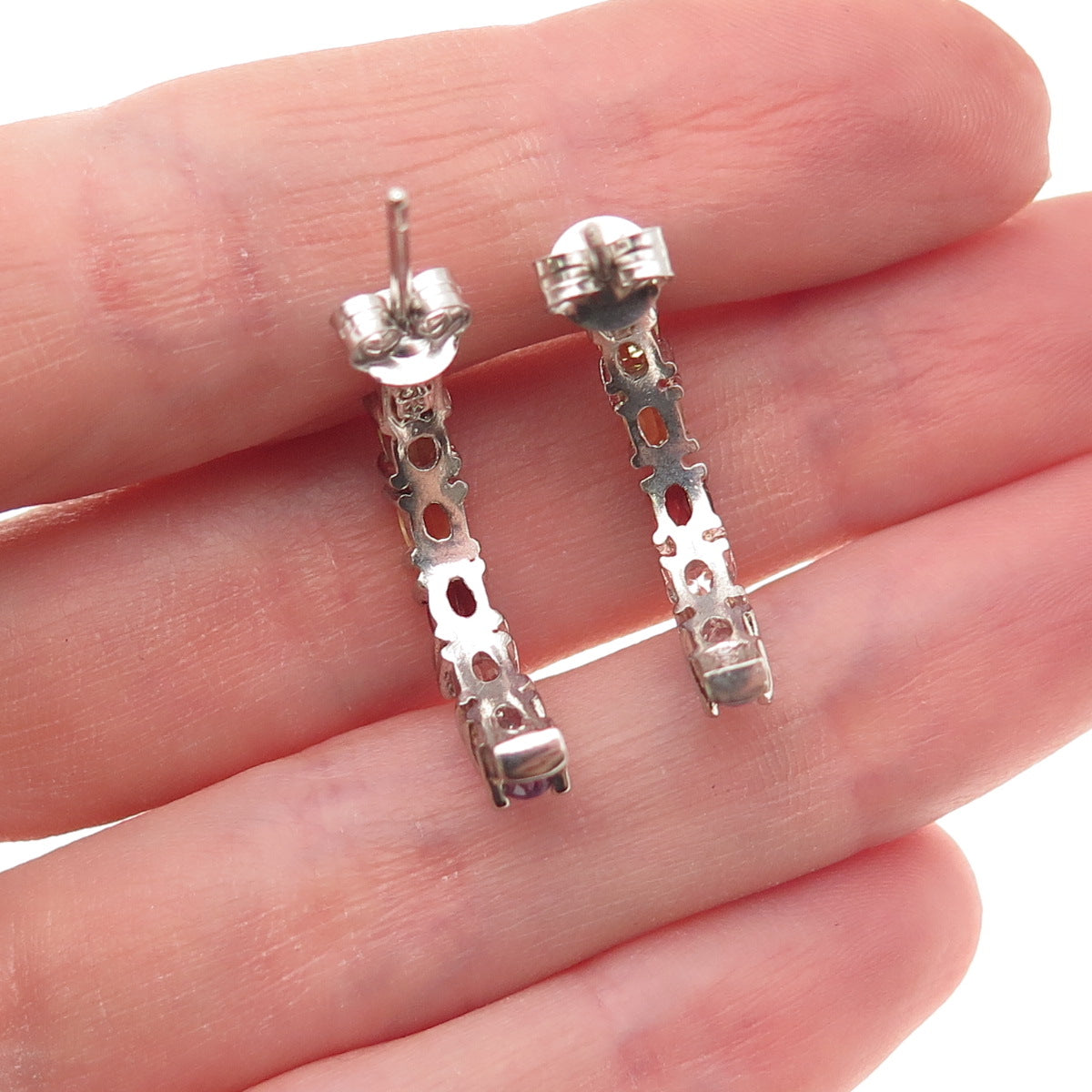Ken Crafts 925 Sterling Vintage Topaz Amethyst Garnet Citrine & Peridot Earrings