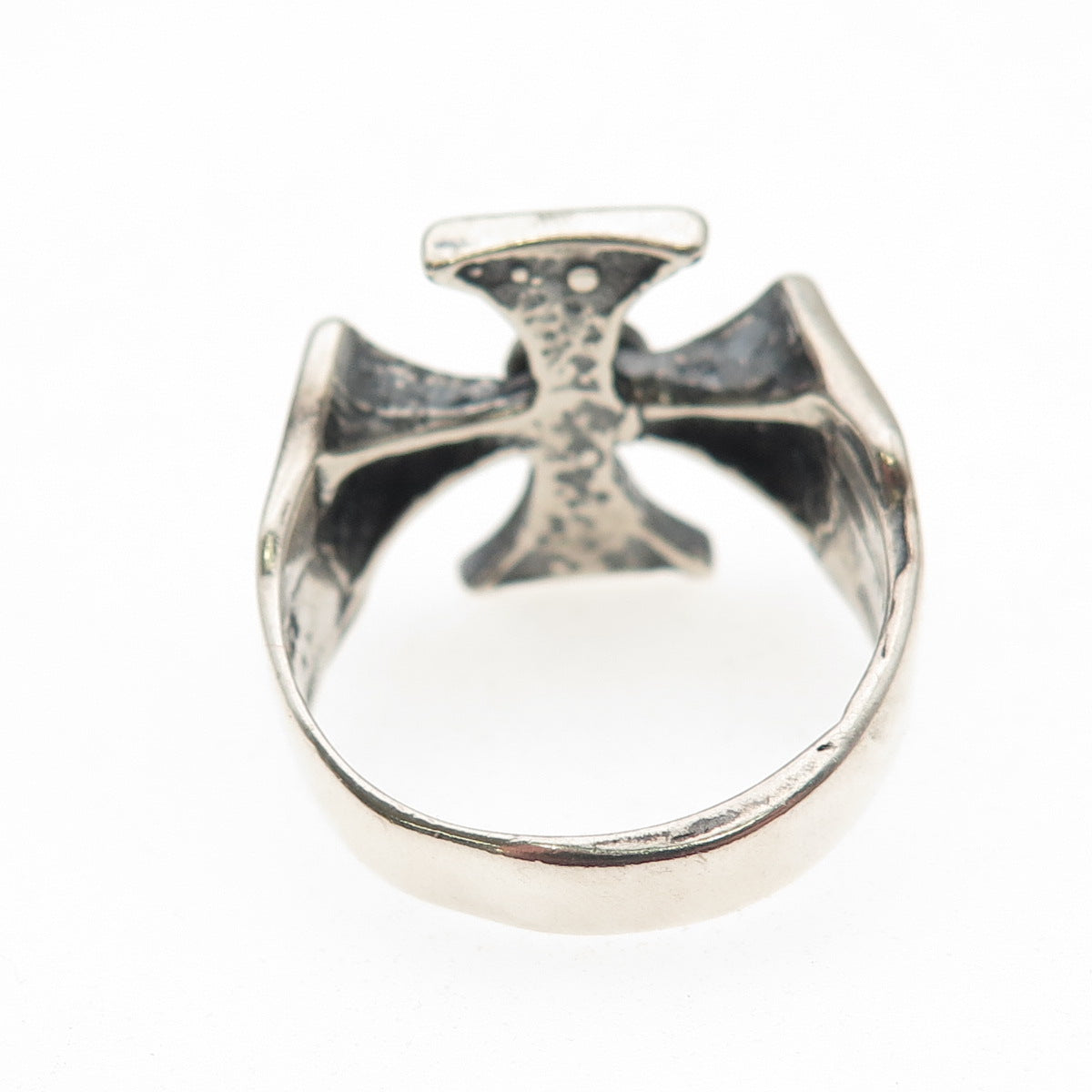 925 Sterling Silver Vintage Real Rhodolite Gothic Cross Oxidized Ring Size 12
