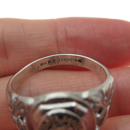 SK&F 925 Sterling Vintage 1974 Enamel Immaculate Conception School Ring Size 8.5
