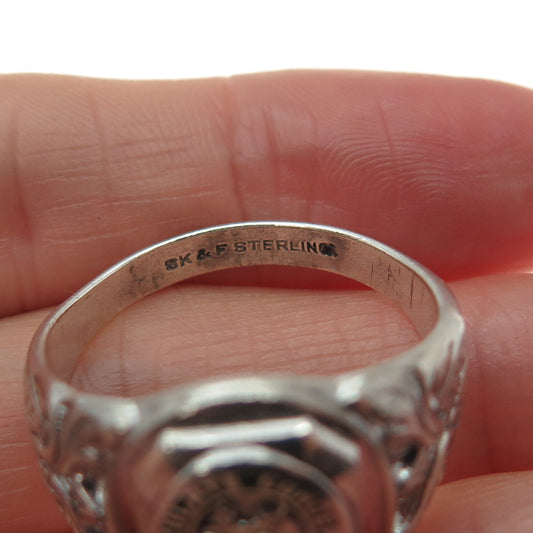 SK&F 925 Sterling Vintage 1974 Enamel Immaculate Conception School Ring Size 8.5