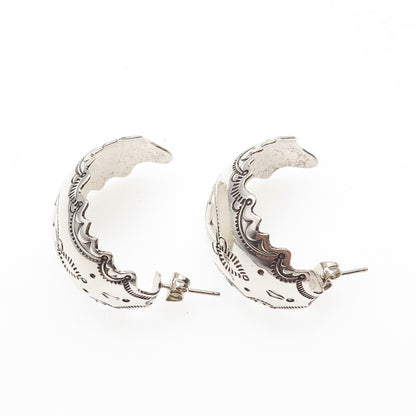 Old Pawn 925 Sterling Silver Vintage Southwestern Oxidized Tribal Earrings