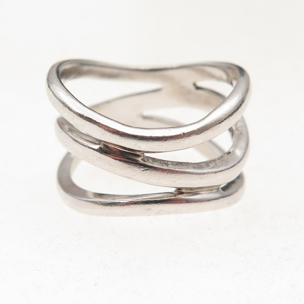 Chapal Zenray 925 Sterling Silver Vintage Modernist Wavy 3-Row Ring Size 7.75