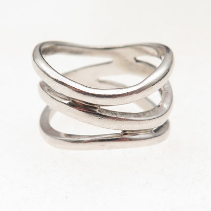 Chapal Zenray 925 Sterling Silver Vintage Modernist Wavy 3-Row Ring Size 7.75