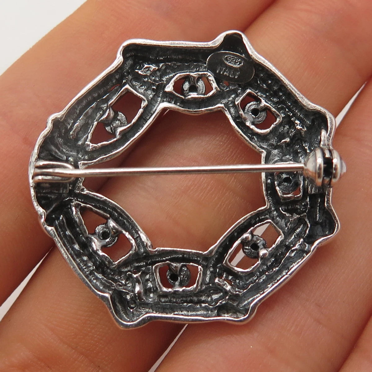 925 Sterling Silver Vintage Italy Ornate Pin Brooch