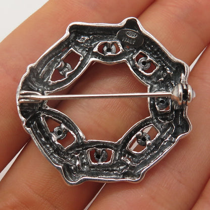 925 Sterling Silver Vintage Italy Ornate Pin Brooch