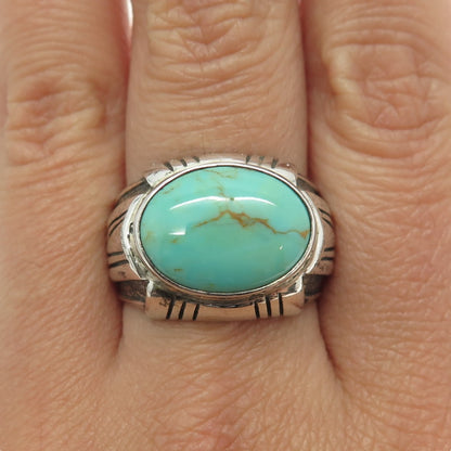 CAROL FELLEY Sterling Silver Vintage '93 Lone Mountain Turquoise Ring Size 10.25