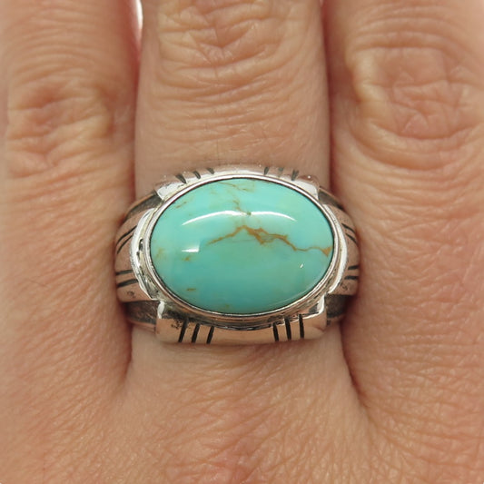 CAROL FELLEY Sterling Silver Vintage '93 Lone Mountain Turquoise Ring Size 10.25