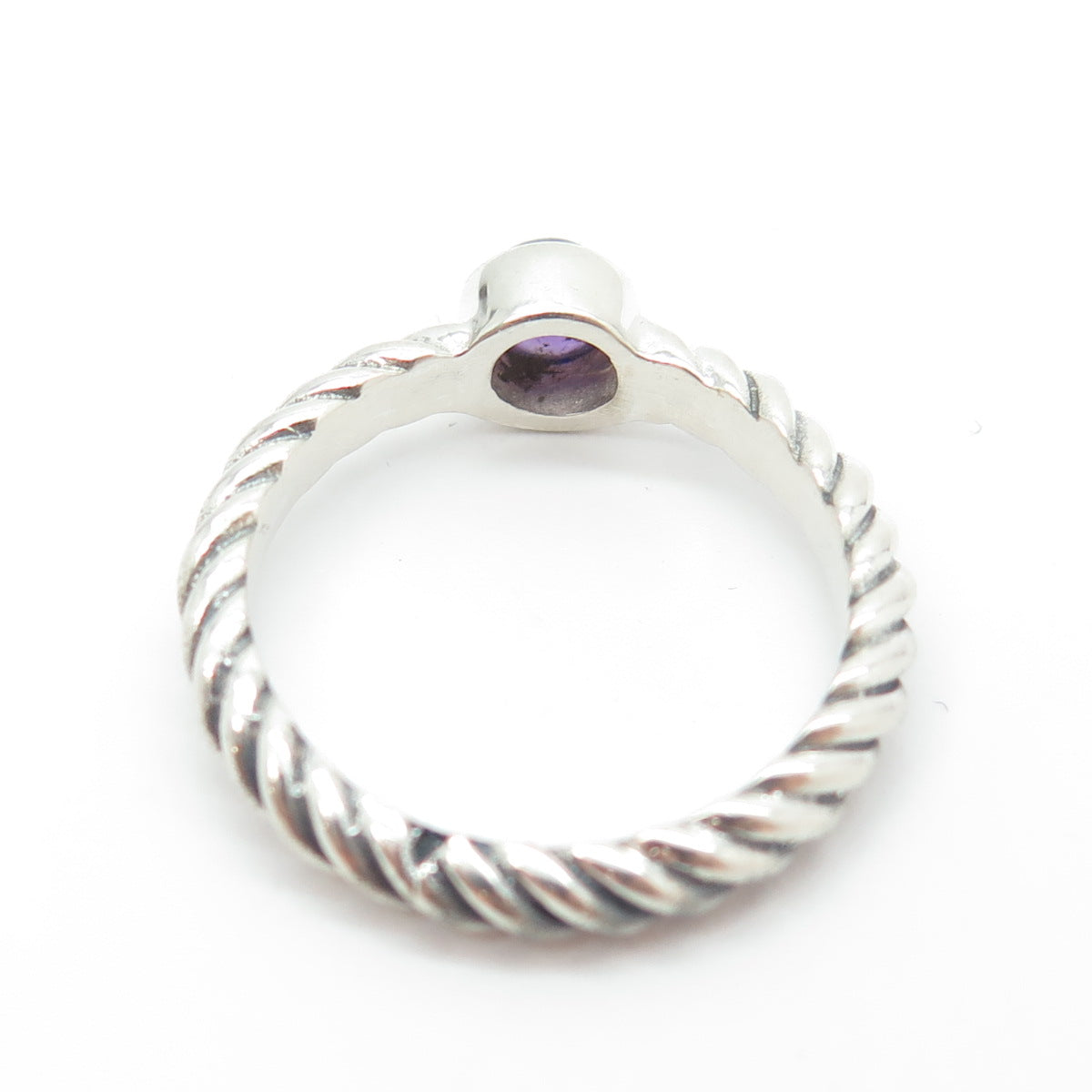 925 Sterling Silver Vintage Real Amethyst Gemstone Twisted Ring Size 8.5