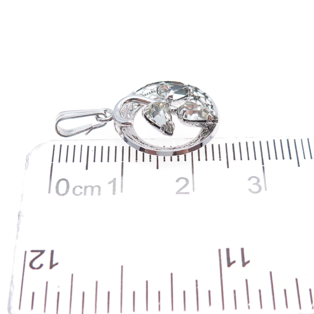 SORRENTO Sterling Silver Antique Art Deco Rhinestone Floral Mini Charm Pendant