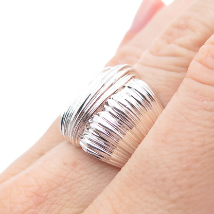 ROSS SIMONS 925 Sterling Silver Vintage Modernist Ribbed Dome Ring Size 6