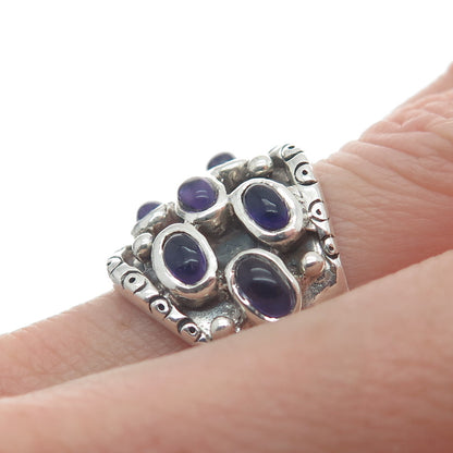 925 Sterling Silver Vintage Real Amethyst Modernist Oxidized Ring Size 6