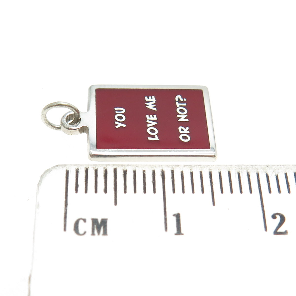 925 Sterling Silver Red Enamel "You Love Me Or Not?" Minimalist Charm Pendant