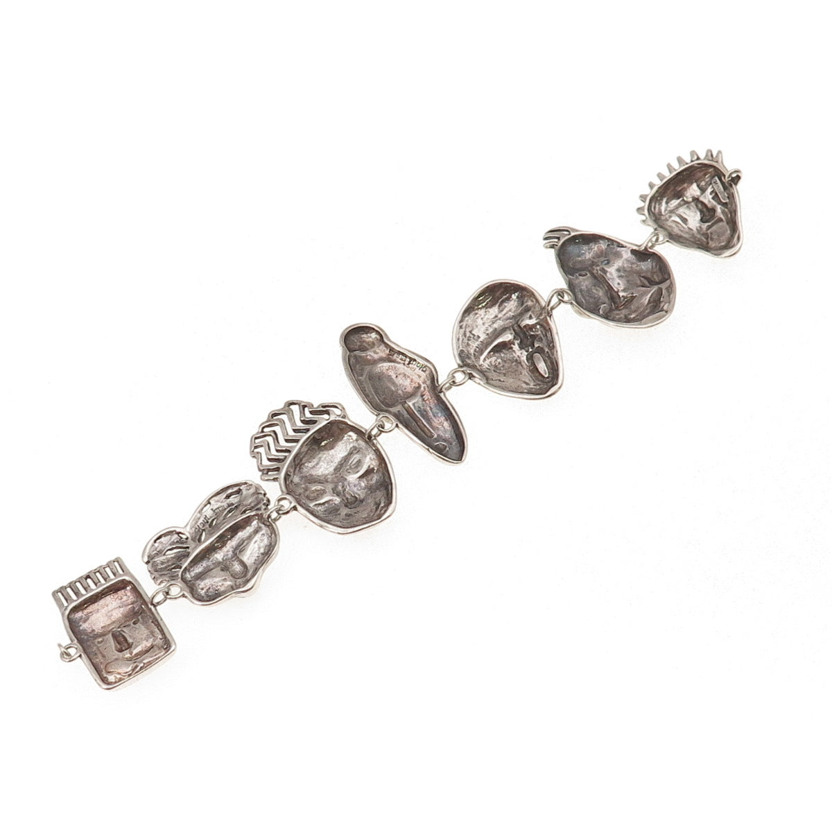 Nancy Hoyt Sterling Silver Vintage Abstract Masks Bracelet 6.75" (missing lock)