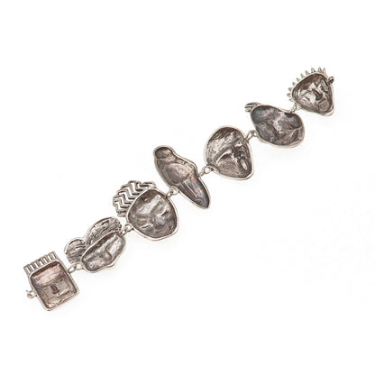 Nancy Hoyt Sterling Silver Vintage Abstract Masks Bracelet 6.75" (missing lock)