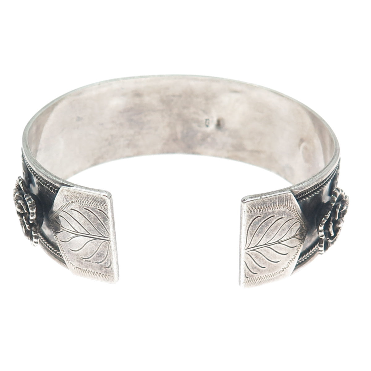 925 Sterling Silver Vintage MRF Flower Oxidized Adjustable Cuff Bracelet 7.25"