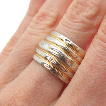 HOLLAND & HOLLAND Sterling Silver Gold Plated Vintage Modernist Ring Size 8.25