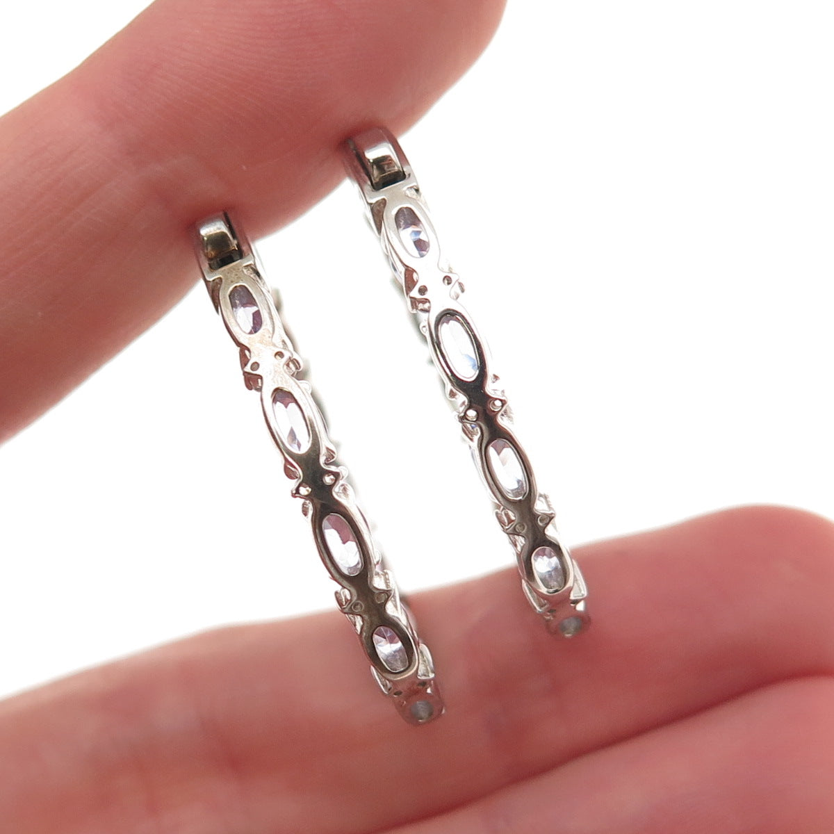925 Sterling Silver Real Tanzanite White Topaz In & Out Hoop Earrings