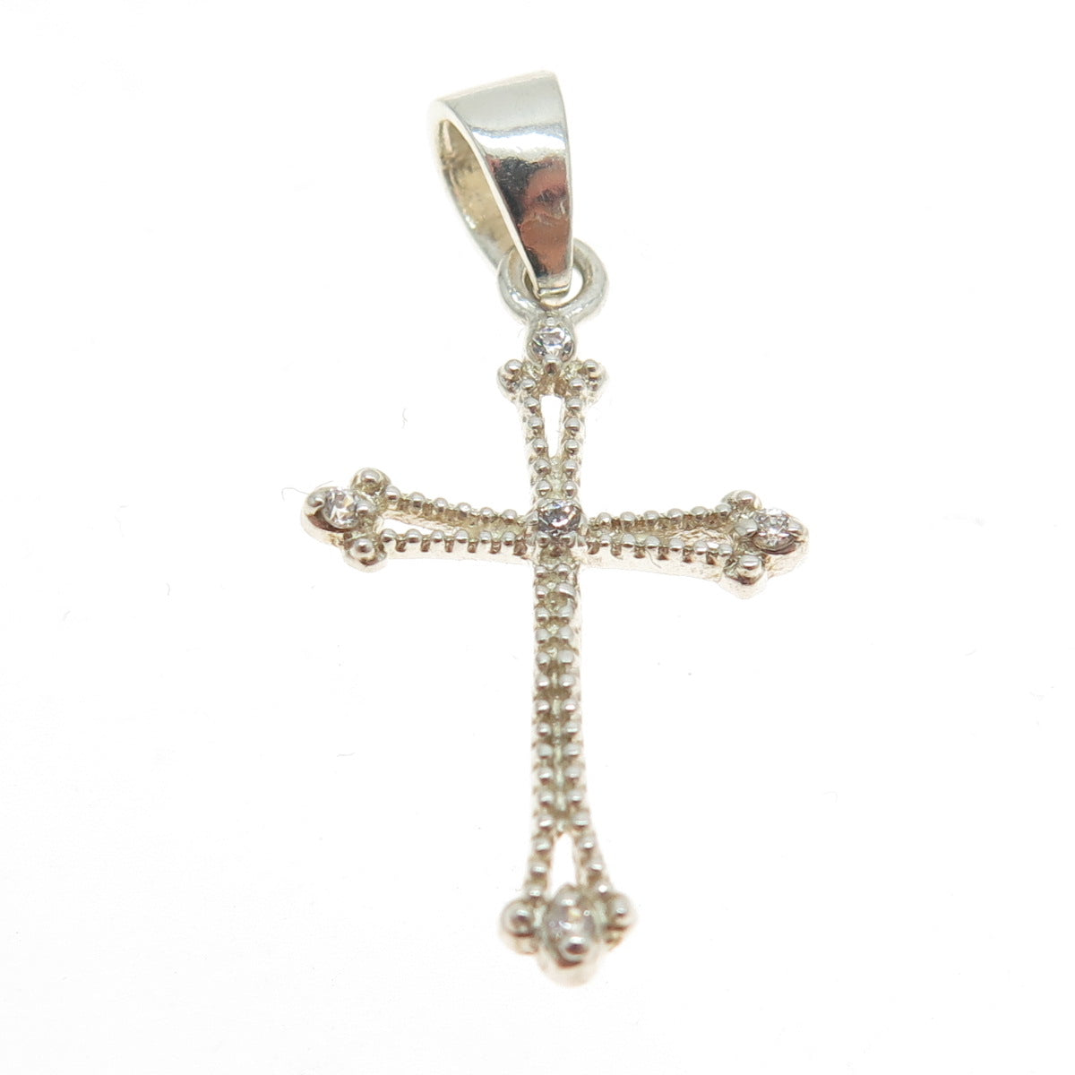 AHARONI 925 Sterling Silver Round-Cut Shaped C Z Cross Pendant