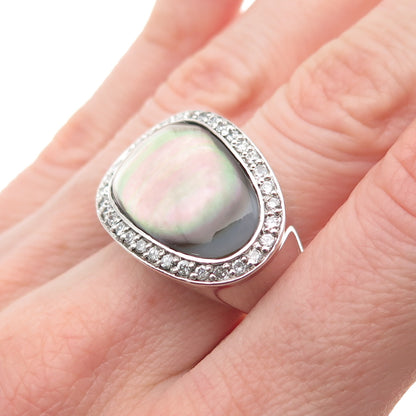925 Sterling Silver Real Abalone Shell & C Z Ring Size 7.25