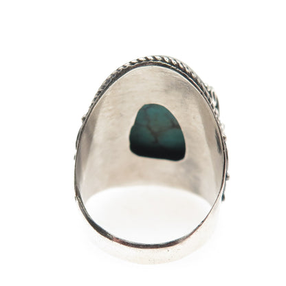 925 Sterling Silver Vintage Real Kingman Turquoise Oxidized Ring Size 8.75