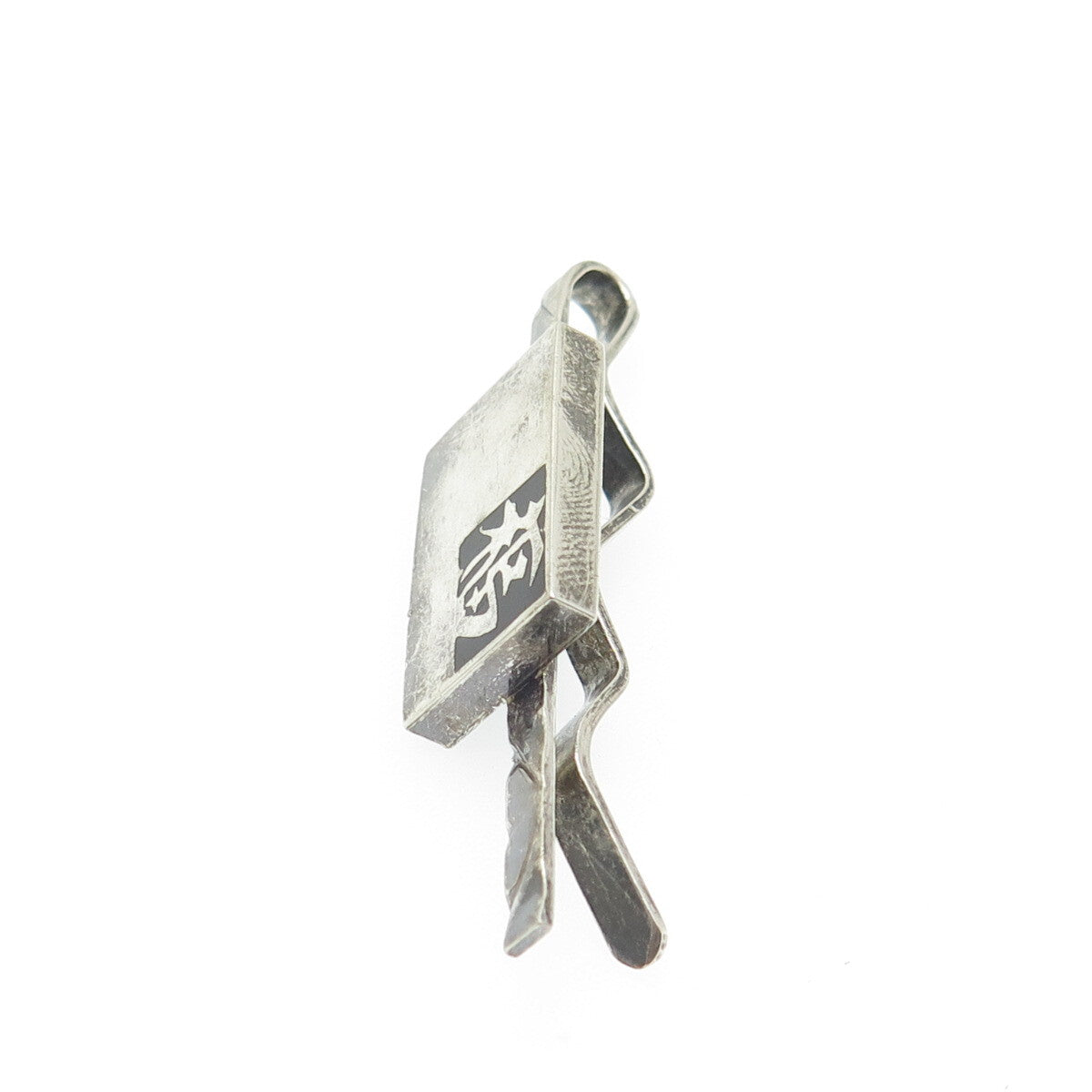 950 Silver Antique Enamel Chinese Character "Blessing" Tie Clip