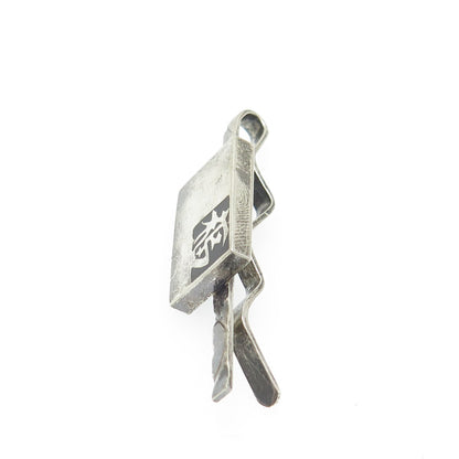 950 Silver Antique Enamel Chinese Character "Blessing" Tie Clip