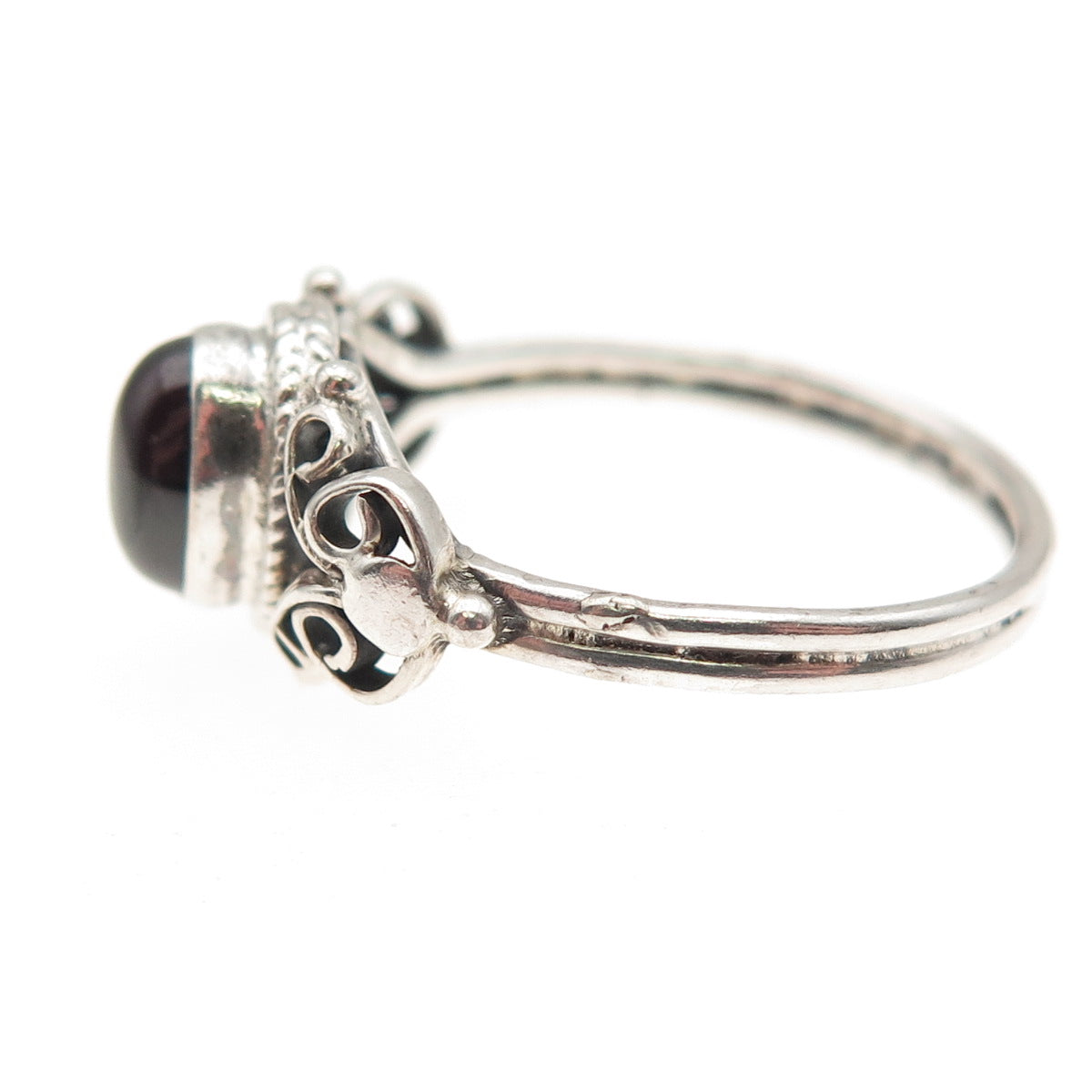 925 Sterling Silver Vintage Real Rhodolite Swirl Oxidized Ring Size 7.25