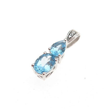Chuck Clemency 925 Sterling Silver Real Oval & Pear-Cut Blue Topaz Mini Pendant