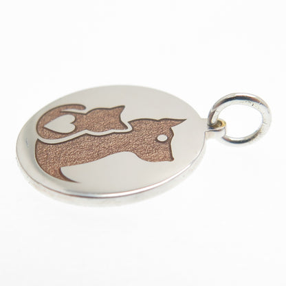 925 Sterling Silver Brown Enamel Cat & Dog Friendship Minimalist Charm Pendant