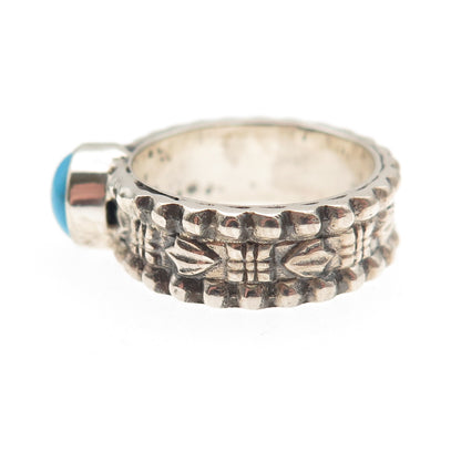 925 Sterling Vintage Real Sleeping Beauty Turquoise Oxidized Ring Size 6.5