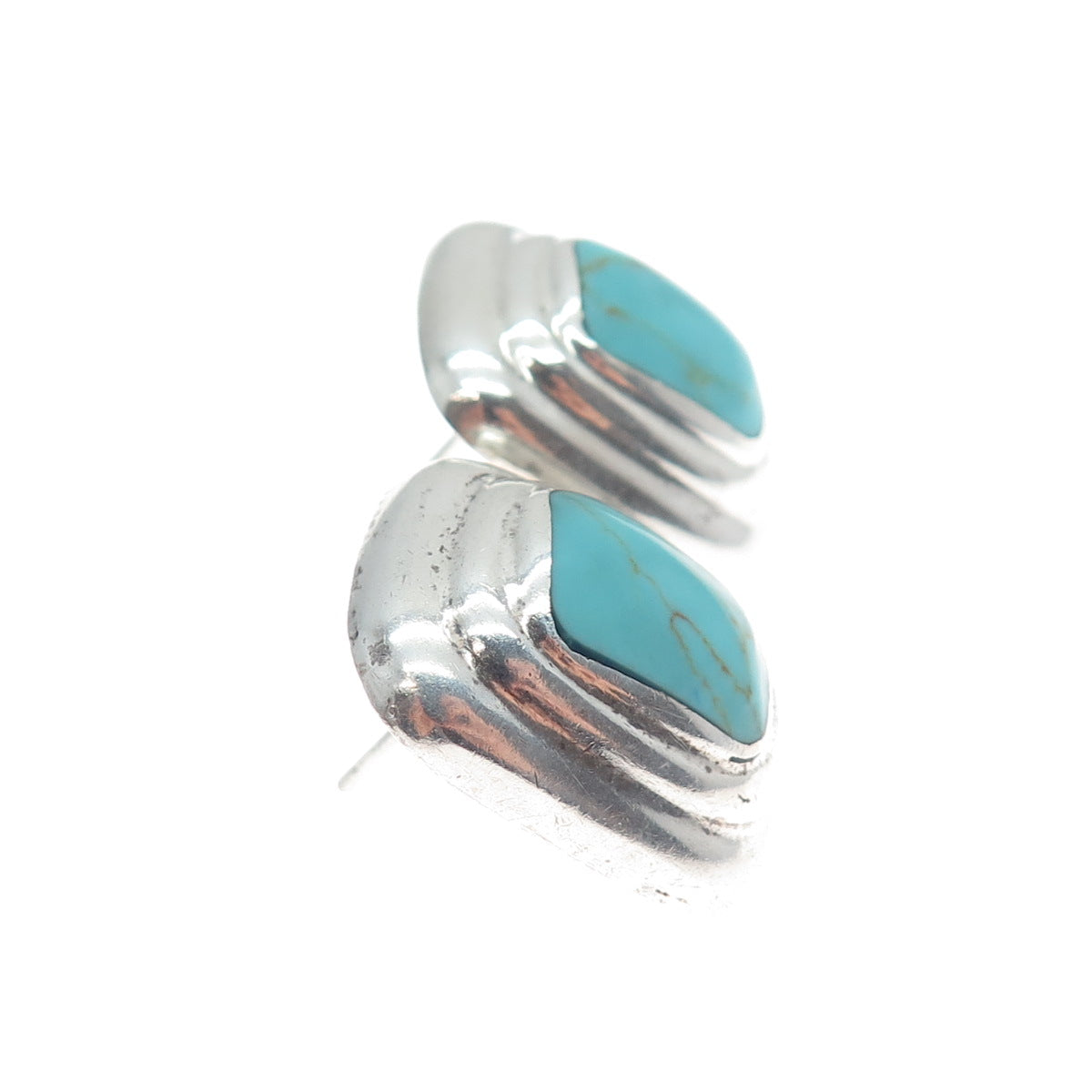 925 Sterling Silver Vintage Mexico Real Lone Mountain Turquoise Earrings