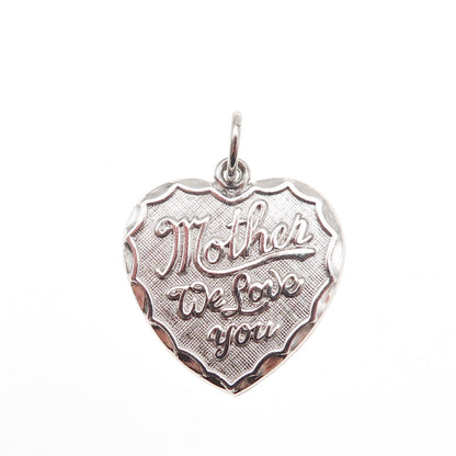 Rembrandt 925 Sterling Silver Vintage Mother We Love You Heart Charm Pendant