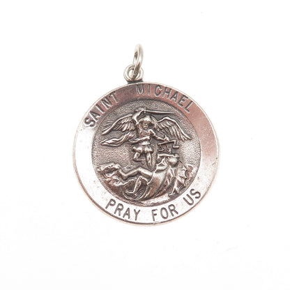 925 Sterling Silver Vintage St. Michael Medal Oxidized Charm Pendant