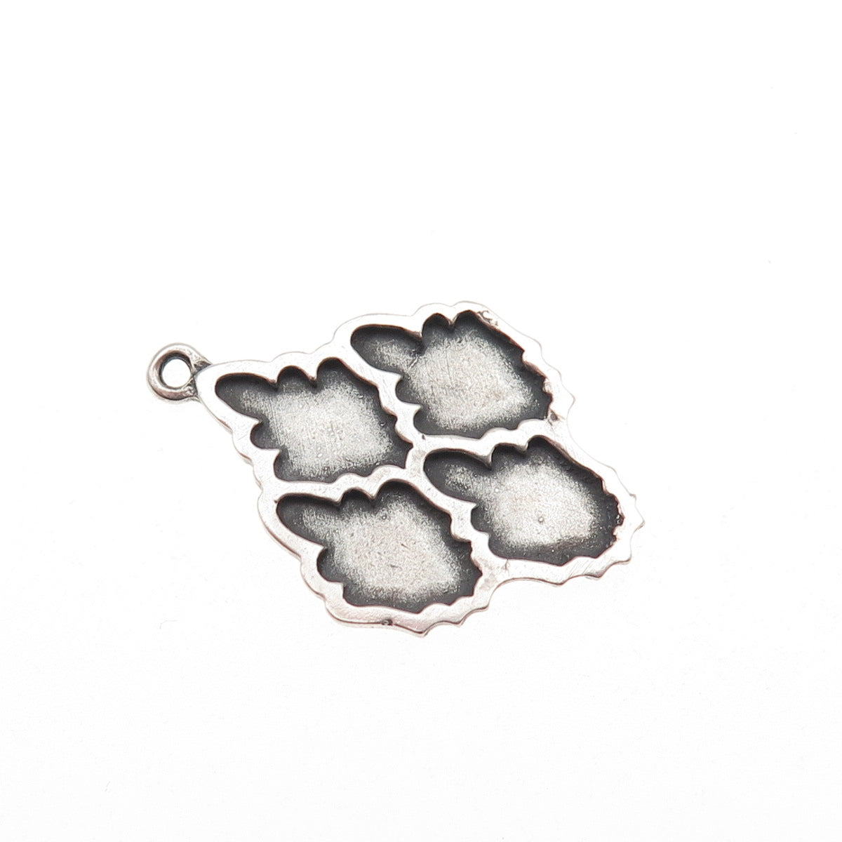 925 Sterling Silver Vintage Modernist Floral Oxidized Charm Pendant