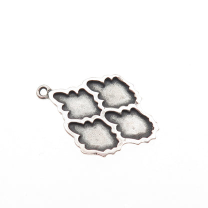 925 Sterling Silver Vintage Modernist Floral Oxidized Charm Pendant