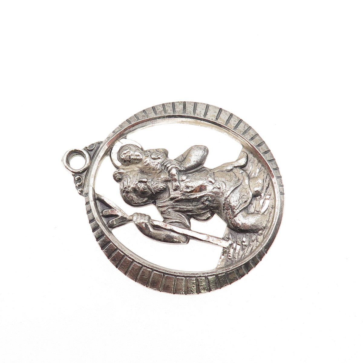 Creed 925 Sterling Silver Antique Art Deco St. Christopher Oxidized Pendant
