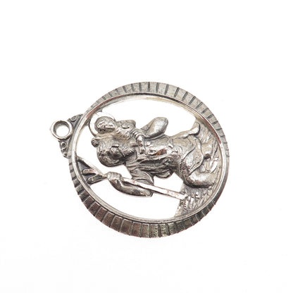 Creed 925 Sterling Silver Antique Art Deco St. Christopher Oxidized Pendant