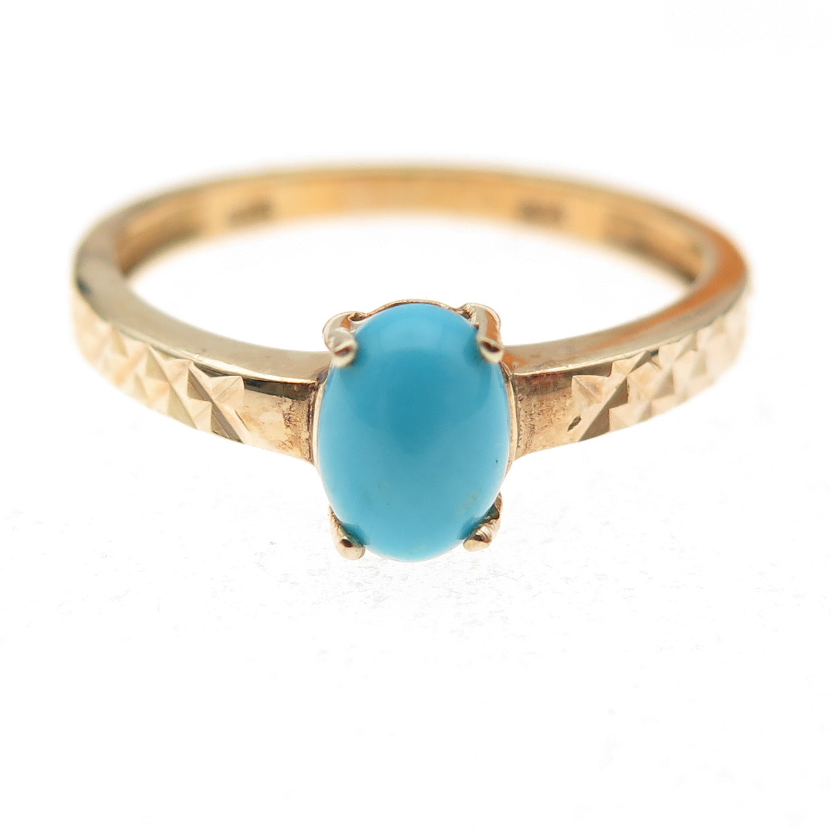 Chuck Clemency Sterling Gold Plated Real Turquoise Diamond-Cut Ring Size 8.25