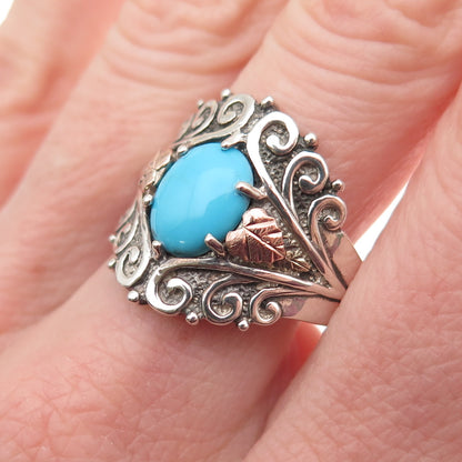 Coleman Co. 925 Sterling Silver 12K Gold Vintage Real Turquoise Ring Size 11.25