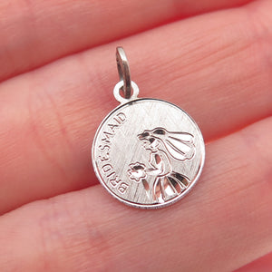 BEAU 925 Sterling Silver Vintage Bridesmaid Round Tag Mini Charm Pendant