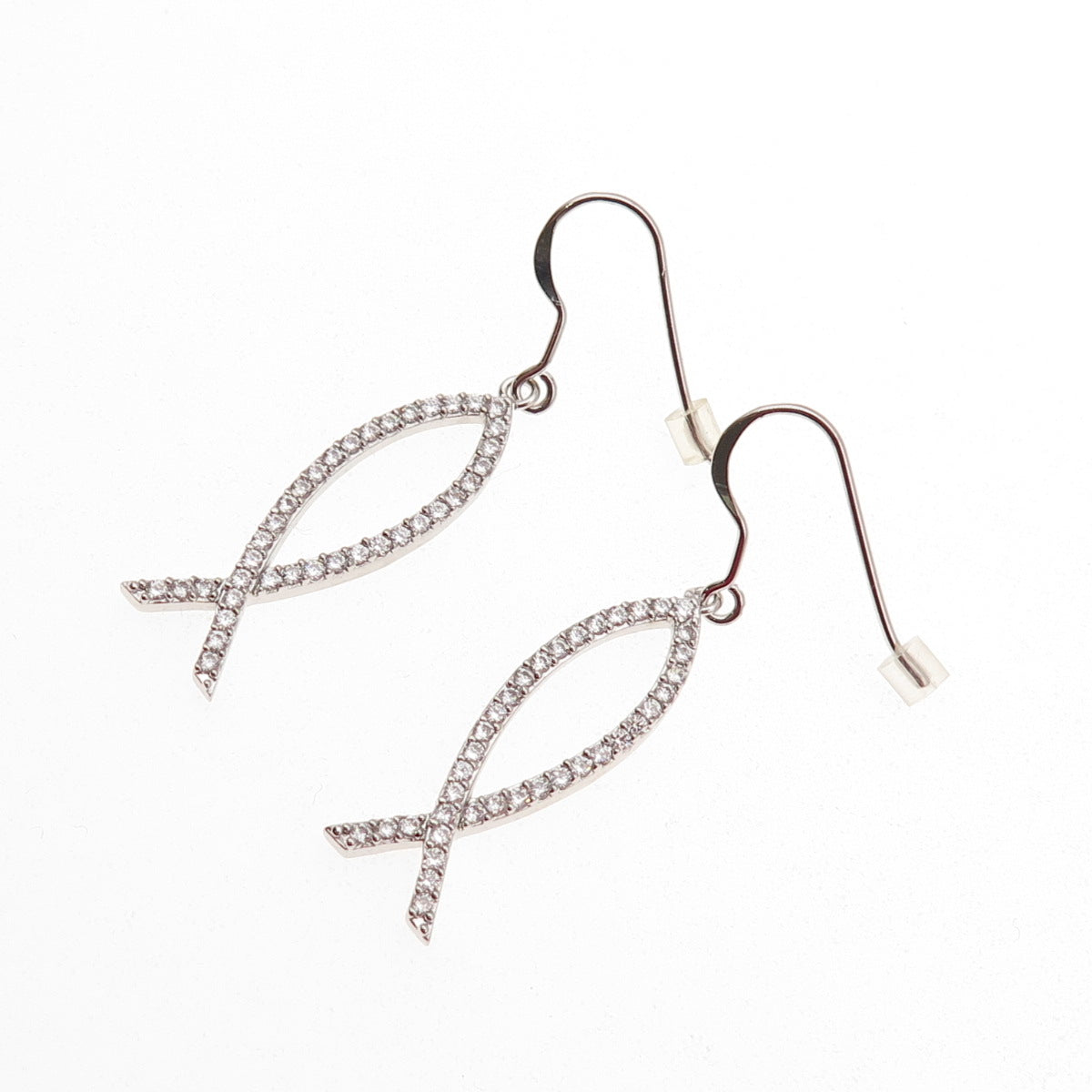 925 Sterling Silver Round-Cut C Z Pisces Zodiac Sign Dangle Earrings