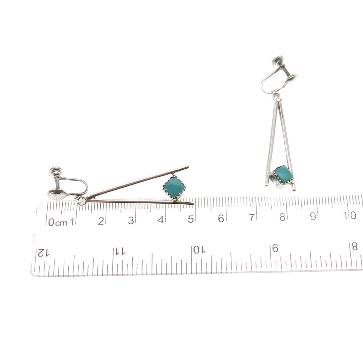 Old Pawn 925 Sterling Silver Vintage Turquoise Tribal Screw Back Dangle Earrings