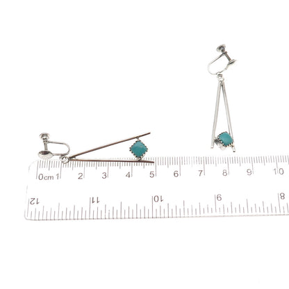 Old Pawn 925 Sterling Silver Vintage Turquoise Tribal Screw Back Dangle Earrings